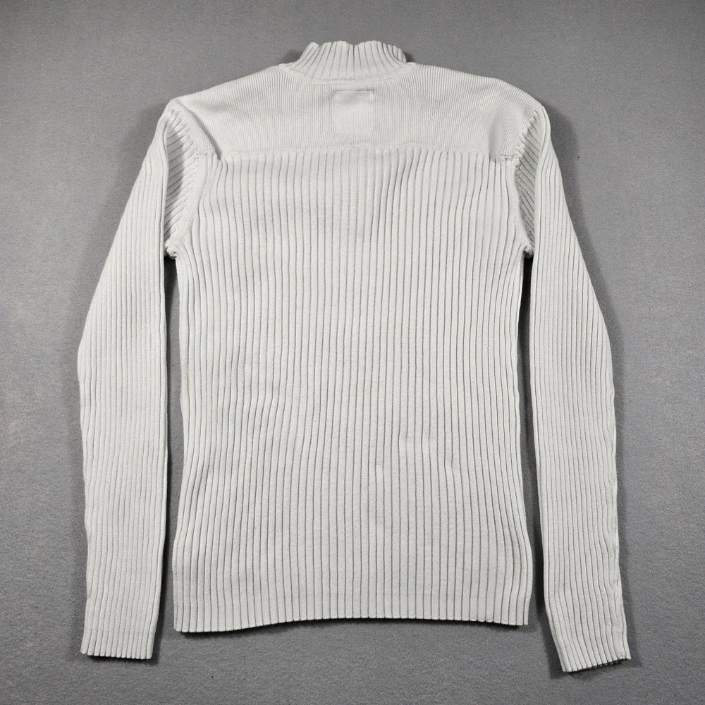 Express Mens L White Sweater Quarter Zip Ribbed Cotton‎ Type 8-0 Military Style